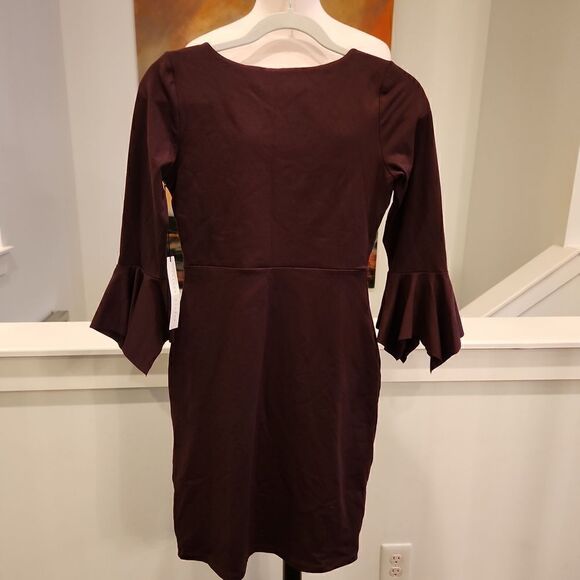 Susana Monaco Brown 3/4 Sleeve Ruffle Bell Dress Size S NWT - Picture 2 of 5